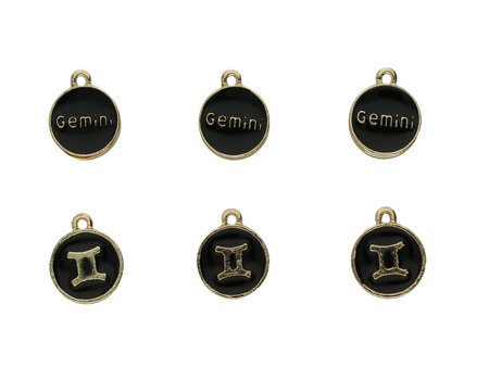 Znak zodiaku Gemini SweetCharm™ / zawieszka charms z wadą / 15x12mm / kolor złoto-czarny / 2szt