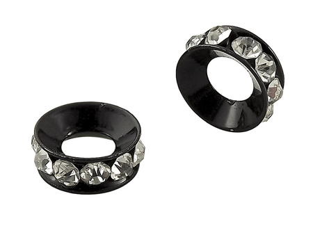 Przekładka metalowa oponka z cyrkoniami / kolor srebrny / wielkość 15x6mm / otwór 7mm