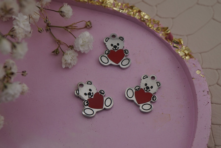 Miś z serduszkiem / zawieszka / stal chirurgiczna / 17x19mm / srebrny / 1szt