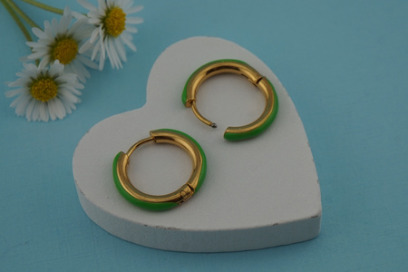 Kolczyki kółka / stal chirurgiczna / 12mm / złoty, zielony / 2szt