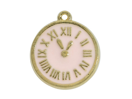 Zegar Rzymski SweetCharm™ / zawieszka charms / 17x15x2mm / kolor różowy, KC Gold / 2szt