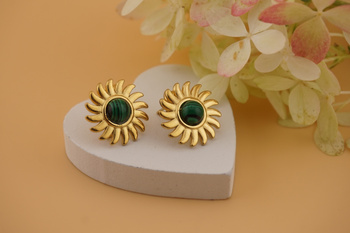 Sztyfty z zielonym oczkiem / stal chirurgiczna / 17mm / złoty / 2szt