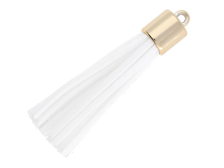 Chwost z rzemienia zamszowego / z końcówką / 56mm / KC Gold, biały / uchwyt 2mm / 1szt