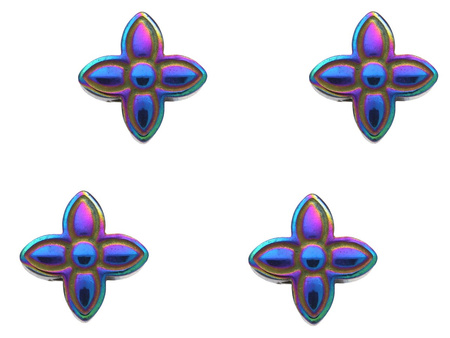 Hematyt, kamień naturalny / kwiat / 7x7x3.5mm / Opalescent / otwór 1mm / 8szt