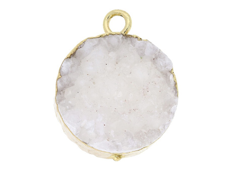 Agat druzy / w okuciu / zawieszka / dysk / 19x16x8mm / szarobiały / 1szt
