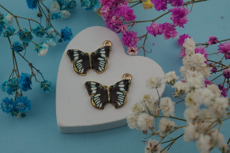 Motyl SweetCharm™ / zawieszka / 15x20x2mm / KC Gold, czarny, biały / 2szt
