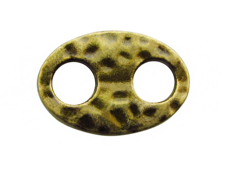 Łącznik Owal z fakturą 22x15mm, z dwoma otworami / kolor antyczny brąz / otwór 6.0mm / 4szt