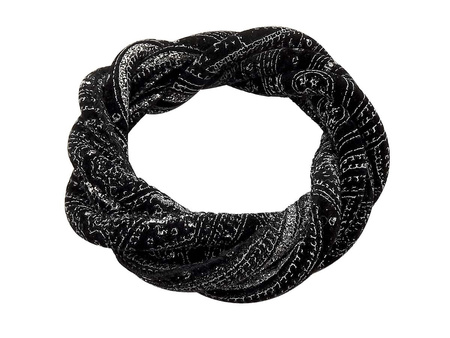 Rzemień szyty, orientalny / czarno-srebrny / wielkość 5x6mm / 1m /