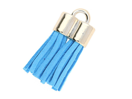 Chwost podwójny z rzemienia zamszowego / z końcówką / 40mm / KC Gold, błękitny / uchwyt 5x3mm / 1szt