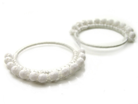 Baza kolczyka, szydełkowa, biała / koraliki szlifowane, kule, 5mm / koło / 46mm / 1szt
