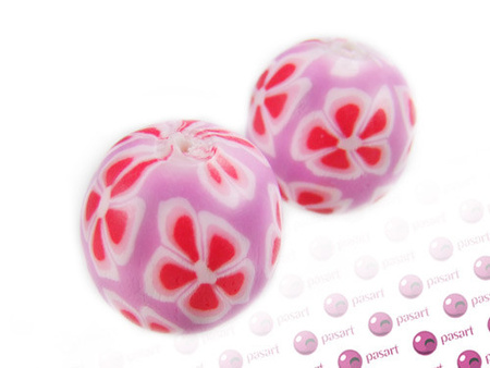 Koraliki fimo, różowo-czerwone / kula / 14mm / otwor 1,5mm / 4szt