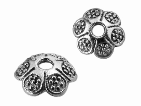 Nakładka ozdobna kwiatek / kolor srebrny / średnica 6mm / wielkosć otworu 1mm / 30szt.
