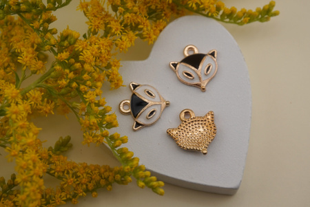 Lis czarny / zawieszka emaliowana / 13x13mm / metal / złoty / 1szt