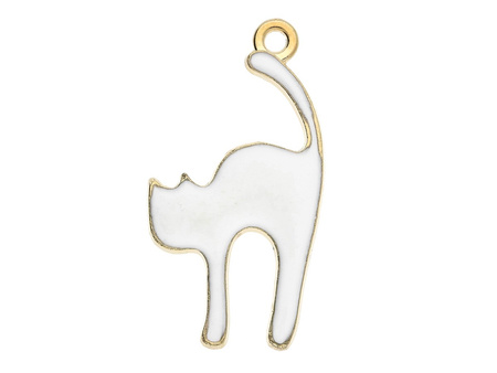 Wyciągający się kot SweetCharm™ / zawieszka charms / 31x16x2mm / KC Gold, ecru / 2szt