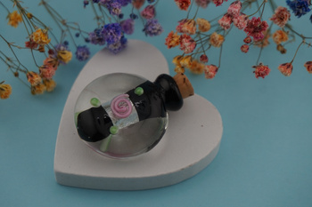 Fiolka przezroczysta / czarny / szkło lampwork / 30x25mm / 1szt