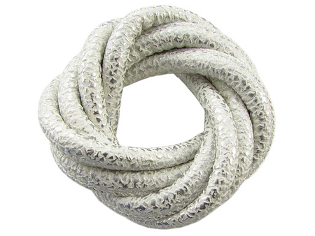 Rzemień ekologiczny, szyty, metalic / biały / crackle / 5x7mm / 1m