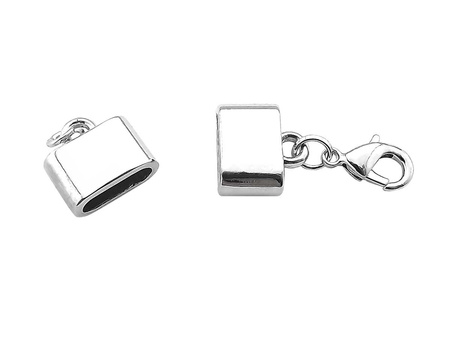 Końcówki ozdobne z karabińczykiem / kolor jasny srebrny / 5x12x14mm / otwór 8x2mm