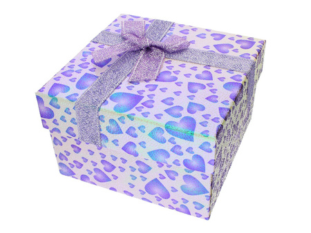 Pudełko do biżuterii hologram / serca / kokardka i poduszeczka / 9x9x6cm / fioletowo-biały / 1szt