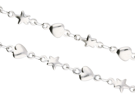 Łańcuszek z sercami i rozgwiazdą / 5mm / stal chirurgiczna / srebrny / 1m