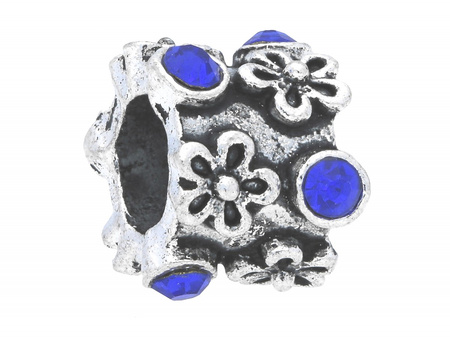 Kwiaty Glamm™ / przekładka / 6 cyrkonii / 7.5x9x9mm / srebrny, Sapphire / otwór 5mm / 2szt