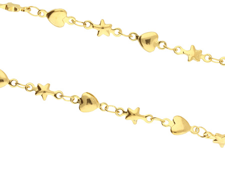 Łańcuszek z sercami i rozgwiazdą / 5mm / stal chirurgiczna / złoty / 1m