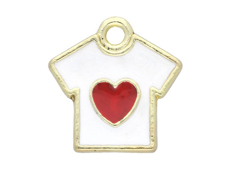 Koszulka z sercem SweetCharm™ / zawieszka charms / 17x16x1.5mm / KC Gold, biały / 2szt