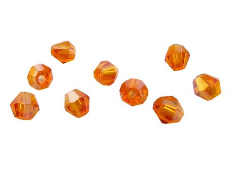 Koraliki szklane, bicone / pomarańczowy / lustrzany / 3mm / otwór 0.5mm / 1 sznur