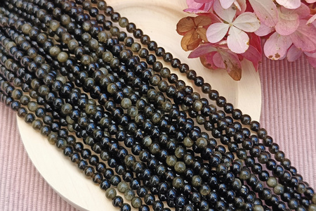 Obsydian srebrny / kula / 4mm / sznur / 87szt