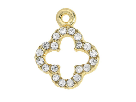 Koniczynka Glamm™ / zawieszka charms / 21 cyrkonii / 13x10.5mm / kolor złoty / 2szt