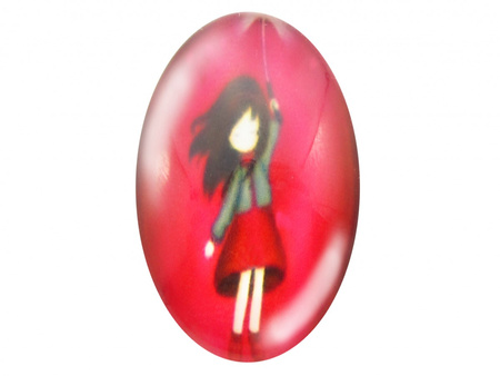 Kaboszony szklane z grafiką, owal 18x25mm PT1503 / czerwony / 2szt