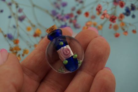 Fiolka przezroczysta / granatowy / szkło lampwork / 30x25mm / 1szt