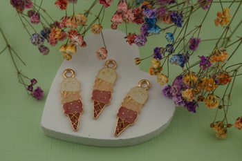 Lody czekoladowo - orzechowe / zawieszka / 25x7mm / metal / złoty / 1szt