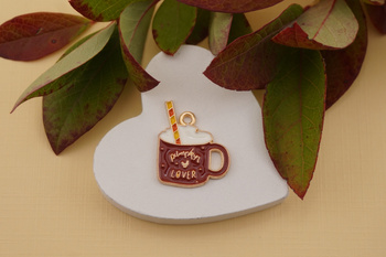 Dyniowe latte / zawieszka emaliowana / 22x18mm / metal / złoty / 1szt