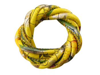 Rzemień TOKYO™, ekologiczny szyty w kwiaty 5x7mm / żółty / 1m