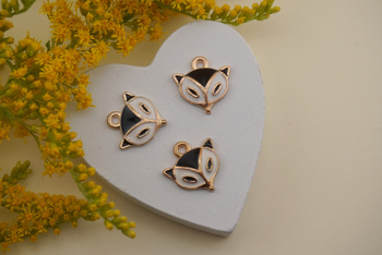 Lis czarny / zawieszka emaliowana / 13x13mm / metal / złoty / 1szt