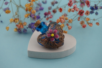 Fiolka z kwiatkiem / niebieski / szkło lampwork / 30x25mm / 1szt