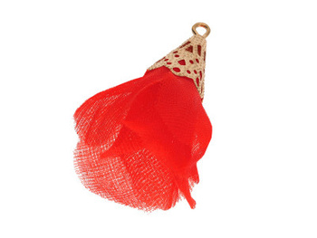 Kwiatek tiulowy / z ażurową końcówką / 30mm / KC Gold, czerwony / 2szt