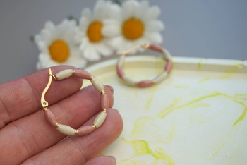 Kolczyki koła emaliowane / stal chirurgiczna / 30mm / złoty-różowy-kremowy / 2szt