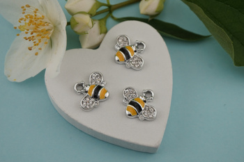 Pszczoła z cyrkoniami / żółty / srebrny / zawieszka / 12,8x15mm / metal / 1szt