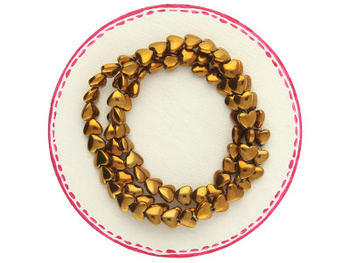 Hematyt / serce / 5.5x6x2mm / antyczny złoty / sznur, ok.83 szt.