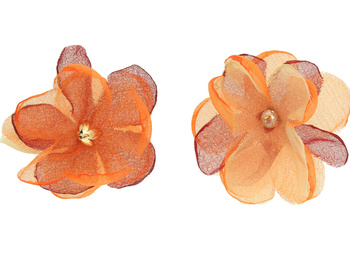 Kwiatek ozdobny / zawieszka / 35x45mm / metal, organza / pomarańczowy / 1szt