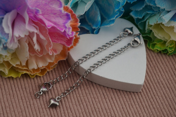 Łańcuszek regulacyjny z monetą / przedłużka / dł.5cm + karabińczyk i zawieszka / stal chirurgiczna / srebrny / 1szt