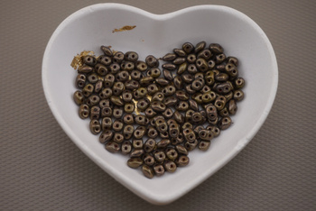 SuperDuo™ / 2.5x5mm / Opaque Olivine - Bronze Picasso / 10g