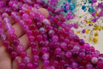 Agat Pasiasty różowy / kula / 6mm / sznur / około 60szt