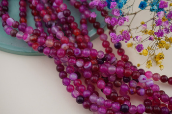 Agat Pasiasty różowy / kula / 8mm / sznur / około 45szt