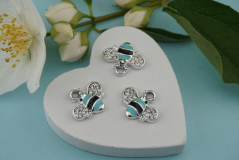 Pszczoła z cyrkoniami / niebieski / srebrny / zawieszka / 12,8x15mm / metal / 1szt