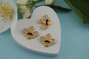Pszczoła z cyrkoniami / żółty / złoty / zawieszka / 12,8x15mm / metal / 1szt