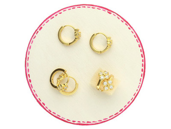 Bigle ozdobne / koniczynka / 13x7mm / mosiądz pozłacany 18K, cyrkonia / złoty / 1 para