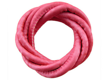 Rzemień ekologiczny, szyty, metaliczny, przecierany / kolor różowy / wymiary 5x7mm / 1m