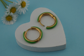 Kolczyki kółka / stal chirurgiczna / 12mm / złoty, zielony / 2szt